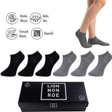 Lion Monroe Saf Bambu 4 Mevsim Erkek Patik Düz Siyah - Gri Melanj Çorap Dikişsiz Premium Hediye Kutulu 6'lı Prime Comfort Serisi S680AZNS