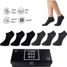 Lion Monroe Saf Bambu 4 Mevsim Erkek Patik Düz Siyah - Antrasit Çorap Dikişsiz Premium Hediye Kutulu 6'lı Prime Comfort Serisi S680AZNS