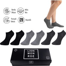 Lion Monroe Saf Bambu 4 Mevsim Erkek Patik Düz Siyah - Gri Melanj - Antrasit Çorap Dikişsiz Premium Hediye Kutulu 6'lı Prime Comfort Serisi S680AZNS