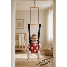 BBS Kırmızı Bulut Desenli Lüks Bebek Zıpzıp - Yaylı Hoppala ve Gelişim Salıncağı Çelik Dübel ve Ip Hediyeli Tam Set