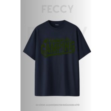 Feccy Premium Camping Baskılı Avcı Tema Unısex Oversize Kadın Tişört Erkek Tişört Pamuklu Oversize Tişört