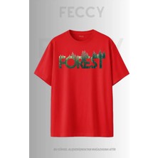Feccy Premium Forest Baskılı Avcı Tema Unısex Oversize Kadın Tişört Erkek Tişört Pamuklu Oversize Tişört
