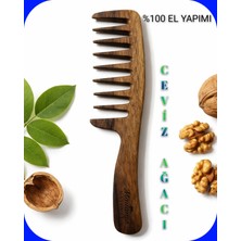%100 Doğal El Yapımı Ceviz Ağacı Kıvırcık Saçlara Uygun Seyrek Dişli Saplı Tarak