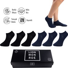 Lion Monroe Saf Bambu 4 Mevsim Erkek Patik Düz Siyah - Lacivert Çorap Dikişsiz Premium Hediye Kutulu 6'lı Prime Comfort Serisi S680AZNS