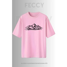 Feccy Premium Dağ Baskılı Avcı Tema Unısex Oversize Kadın Tişört Erkek Tişört Pamuklu Oversize Tişört