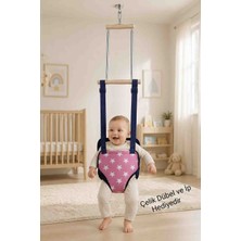 BBS Pembe Yıldız Desenli Lüks Bebek Zıpzıp - Yaylı Hoppala ve Gelişim Salıncağı Çelik Dübel ve Ip Hediyeli Tam Set