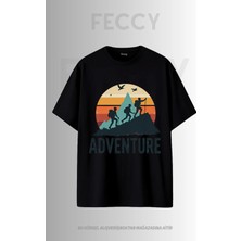 Feccy Premium Adventure2 Baskılı Avcı Tema Unısex Oversize Kadın Tişört Erkek Tişört Pamuklu Oversize Tişört