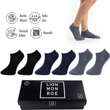 Lion Monroe Saf Bambu 4 Mevsim Erkek Patik Düz Siyah - Lacivert - Füme Çorap Dikişsiz Premium Hediye Kutulu 6'lı Prime Comfort Serisi S680AZNS