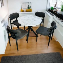 Modern Style Home Yeliz Mutfak Masa Takımı 4 Kişilik Beyaz Mermer Desenli