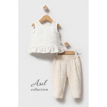 Asel Collection Kız Bebek 2’li Takım – Fırfır Detaylı Bluz ve Desenli Pantolon Set