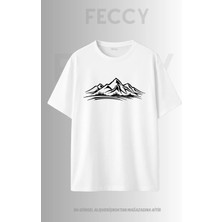 Feccy Premium Dağ Baskılı Avcı Tema Unısex Oversize Kadın Tişört Erkek Tişört Pamuklu Oversize Tişört