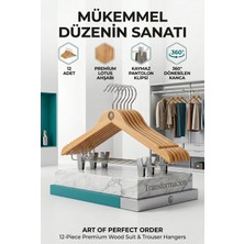 Creatividad Solutions 12'li Ahşap Takım Elbise Askısı Seti | Kıskaçlı Pantolon Askısı Kaymaz Çentikli Ceket Askılığı 723123