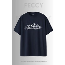 Feccy Premium Dağ Baskılı Avcı Tema Unısex Oversize Kadın Tişört Erkek Tişört Pamuklu Oversize Tişört