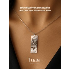 Tuan Collection Dikey Bismillahirrahmanirrahim Yazılı Kufi Çelik Sembol Zirkon Kaplama Zincir Nazara Karşı Gümüş Renk