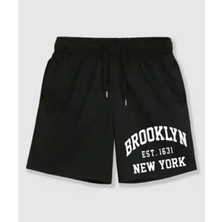 Punix Punıx Büyük Beden Brooklyn New York  Baskılı  Ter Tutmayan Pamuk Dokuma Erkek   Battal Şort