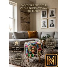 Diday Fride Puf F Puf Koltuk Puff Dekoratif Şık Fonksiyonel Tabure Modern Desenli Silindir Dijital Baskılı Renkli Bench Dekoratif Bohem Doğal Gürgen Ayaklı Çok Amaçlı Bahçe Ev Balkon