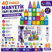 40 Parça Manyetik Yapı Blokları 7,5 cm Büyük Boy Eğitici Stem Oyuncak
