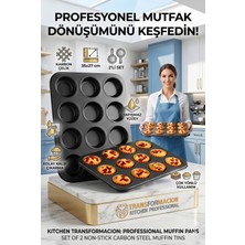 Creatividad Solutions 2'li Set 12'li Muffin Kalıbı | Karbon Çelik Yanmaz Yapışmaz Cupcake & Kek Pişirme Tepsisi 723122
