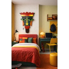 Zesiba Kral Modern Renkli Soyut Maske Ahşap Duvar Dekoru 50X25 cm Ev, Kafe ve Oda Dekorasyonu