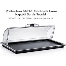 İstanbul Horeca Polikarbon Gn 1/1 Menteşeli Fanus Kapaklı Servis Tepsisi 32.5X53 cm | Açılır Kapanır Kapak