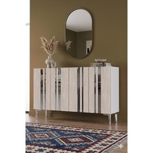 Yumedi Design KA1230BTS - Sofia Konsol, Tv Sehpası, Çok Amaçlı Dolap ve Kahve Köşesi 120CM Beyaz-Traverten-Silver