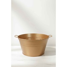 Desen Dekorasyon 14 Litre Paslanmaz Metal Leğen - Bakır Renk Çok Amaçlı Kova ve Bahçe/balkon Saksılığı (35 cm Çap)