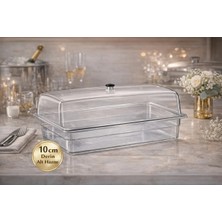 İstanbul Horeca Polikarbon Gn 1/1 Fanus Kapaklı Derin Servis Küveti 32.5X53 cm | 10 cm Alt Hazne