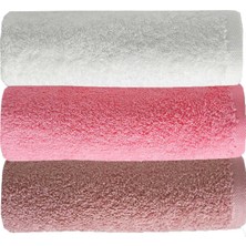 Mira Home 3 Lü Düz Renk El Yüz Havlu Seti %100 Pamuklu 50X90 cm Gül-Pembe-Beyaz