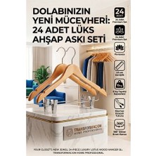 SHC4200 24'lü Ahşap Takım Elbise Askısı Seti | Kıskaçlı Pantolon Askısı Kaymaz Çentikli Ceket