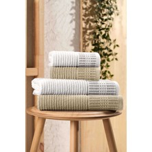 Mira Home 4 Parça Büyük Boy Banyo Havlu Takımı %100 Pamuklu Marena Bej Krem