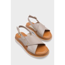 Capone Outfitters Katy Hakiki Deri Soft Konfor Dolgu Topuk Kadın Sandalet
