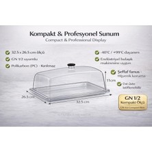İstanbul Horeca Polikarbon Gn 1/2 Fanus Kapaklı Servis Tepsisi 32.5X26.5 cm | Şeffaf Sunum – Endüstriyel Kullanım
