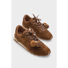 Capone Outfitters Doralyn Hakiki Deri Süet Ponponlu Kadın Sneaker Spor Ayakkabı