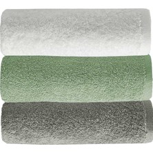 Mira Home 3 Lü Düz Renk El Yüz Havlu Seti %100 Pamuklu 50X90 cm Gri-Yeşil-Beyaz