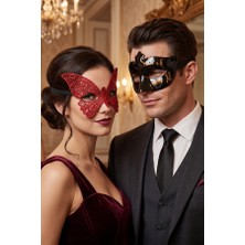 Zurafa Shop 7 No Kırmızı Kadın Maske ve Masguarde Siyah Tasarım Erkek Maske Çift Kombini
