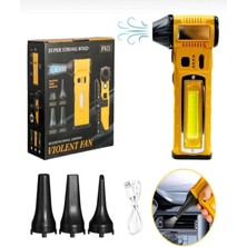 Empressco Şarjlı Mini Jet Turbo Fan Araç Kurutucu LED Işık Çakar Ikaz Devir Ayarlı Mangal Üfleme