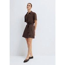 Mavi Liyosel (Tencel™) Kahverengi Kısa Elbise 1310860-71603