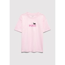 Mavi Mavi Logo Kedi Baskılı Pembe Tişört 7610475-90773