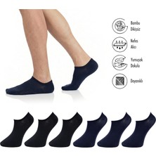 Lion Monroe Saf Bambu 4 Mevsim Erkek Sneaker Siyah - Lacivert Çorap Dikişsiz Görünmez Bilekte Spor Çorap Prime Comfort 6'lı S681AZNS