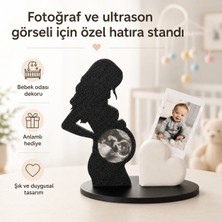 Justone Hamile Silüet Ultrason Fotoğraf Çerçevesi 17.4X10 cm Bebek Anı Kartı Dekoratif Ahşap Standlı Obje