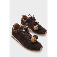 Capone Outfitters Doralyn Hakiki Deri Süet Ponponlu Kadın Sneaker Spor Ayakkabı