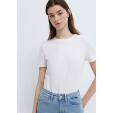 Mavi Beyaz Basic Tişört Kadın Kısa Kol Fitted Pamuklu Günlük Stil 1614106-620
