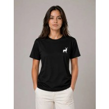 Alyn Wear Minimal Geyik Logolu Tişört Bisiklet Yaka Kısa Kol Yazlık T-Shirt - Siyah