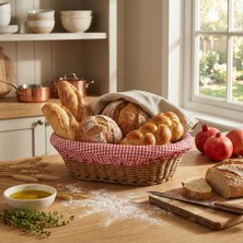 Vintessy Oval Renkli Bezli Ip Hasır Ekmek Sepeti
