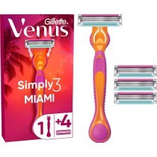 Gillette Venus Gillette Simply Venus 3 Miami Tıraş Makinesi Gövdesi + 4 Bıçak