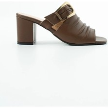 Dericia Shoes Legacy Hakiki Deri Kadın Kalın Topuklu Piliseli Terlik