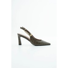 Dericia Shoes Sapphire Hakiki Deri Kadın Ince Topuklu Arkası Açık Ayakkabı