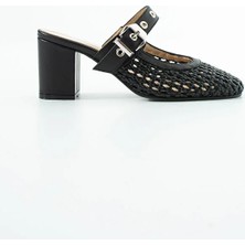 Dericia Shoes Aveline Hakiki Deri Kadın Örgülü Kalın Topuklu Terlik