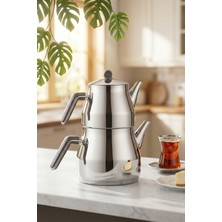 Porsima 1026-1 Prizma Bakalit Metal Kulp Mega Boy Paslanmaz Çelik Çaydanlık Takımı Antrasit- 2-3,40LT