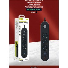 HiboTekno Ftr-01 Akım Korumalı Priz 3 Priz 3 USB 1 Type-C Hızlı Şarj Çoklu Priz